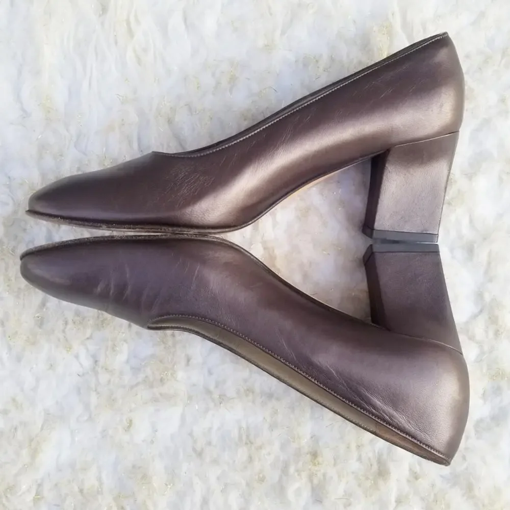 Brown Ferragamo Heels Size 6 Classic Leather Pumps Italian Shoes VTG 80s - Picture 12 of 12